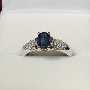 NWOT 14KW Genuine Blue Sapphire & Diamond Ring